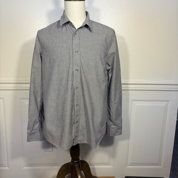 Marine Layer Men's Shirt Sz L Gray Blue & White Striped 100% Cotton Long Sleeved - Picture 1 of 9